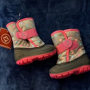 Kamik Kids' Pink and Gray Polka Dot Boots